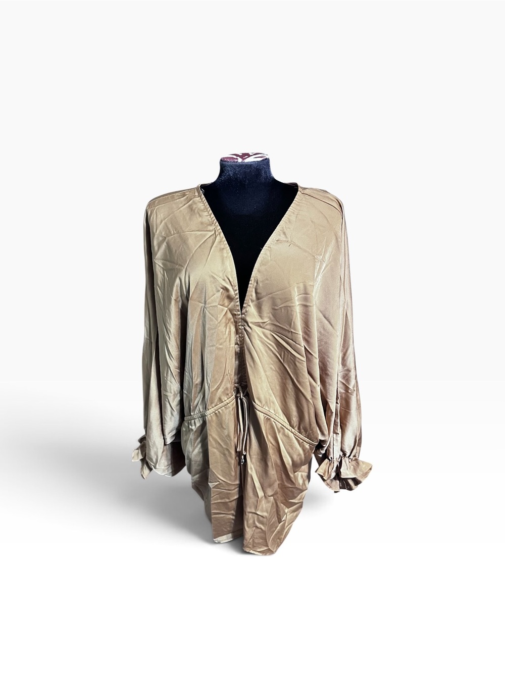 Entro Caramel Tan V-Neck Long Puffy Sleeve Blouse Top Size XL